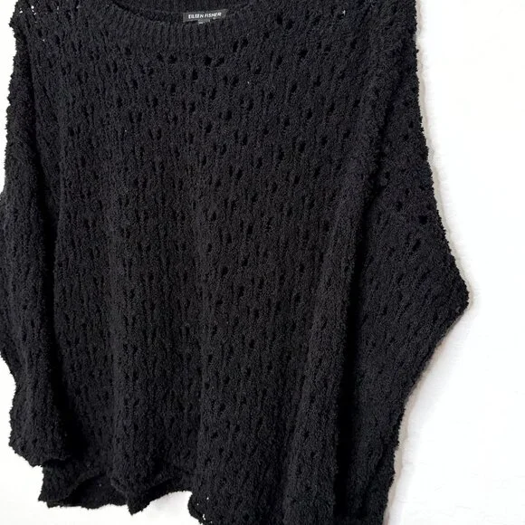 Eileen Fisher Open Stitch Organic Blend Chunky Stitch Black Sweater XL - Picture 4 of 6